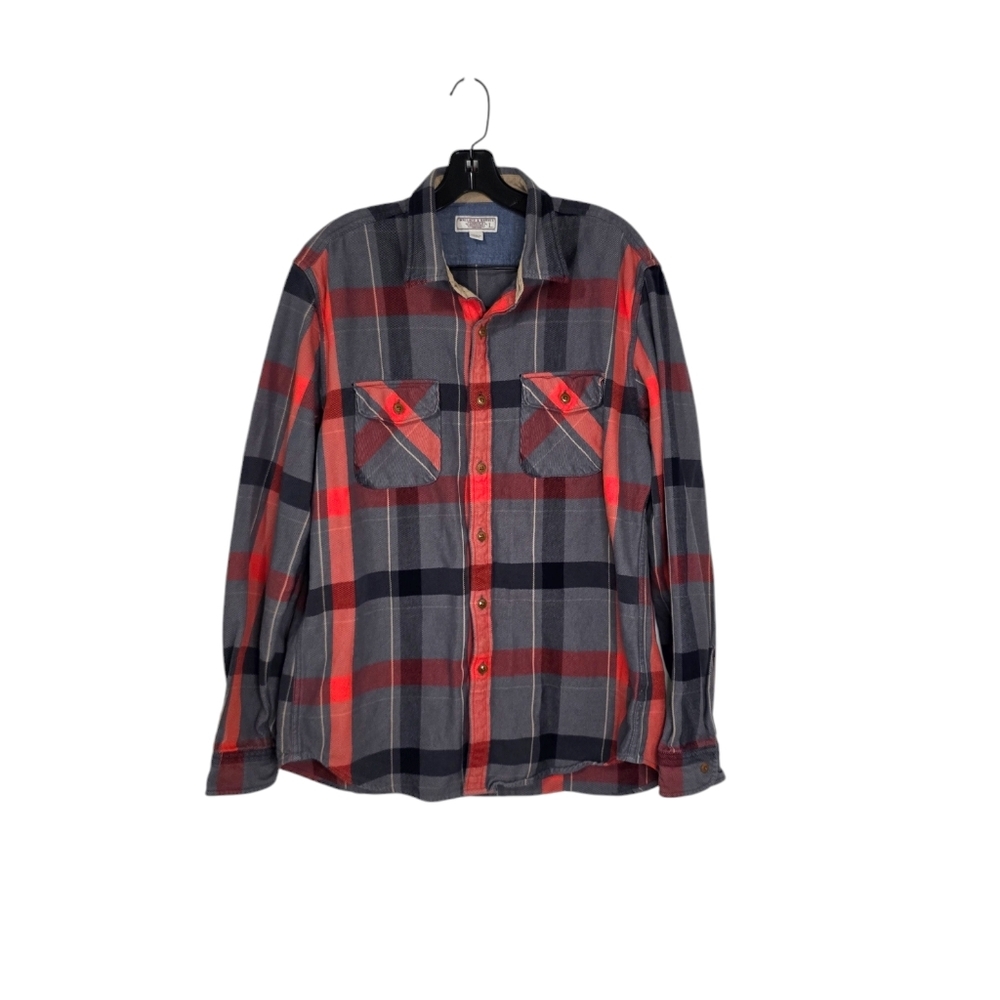 Wallace & Barnes CPO‎ Shirt Jacket Size L Mens Flannel Plaid Checks Long Sleeve